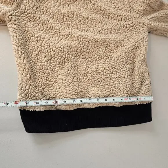 Anthropologie Marrakech Sherpa Bomber Jacket Women's S Tan Black Zip Up - Picture 14 of 14